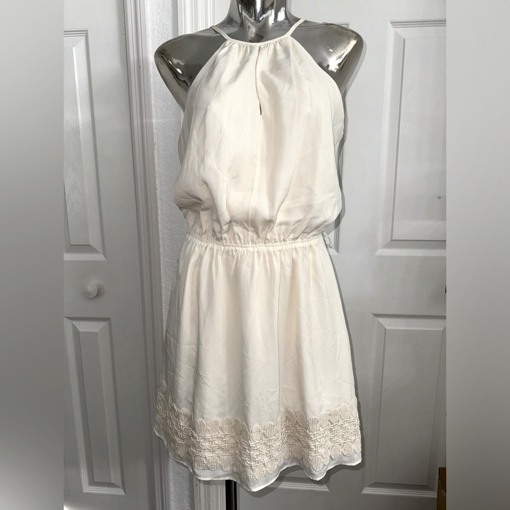 Express ivory high neck dress size small with embroidery detail on bottom